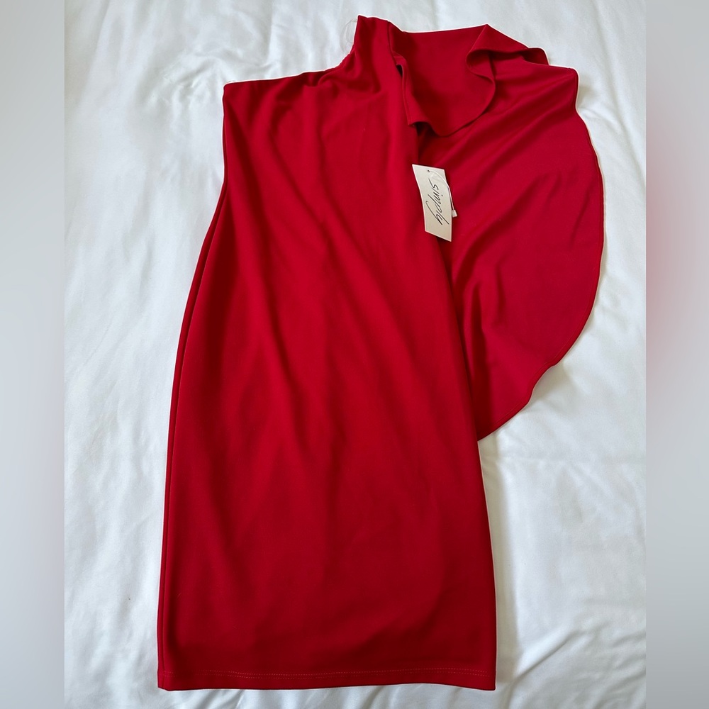 Simply Dresses Red One-Sleeve Ruffle Dress